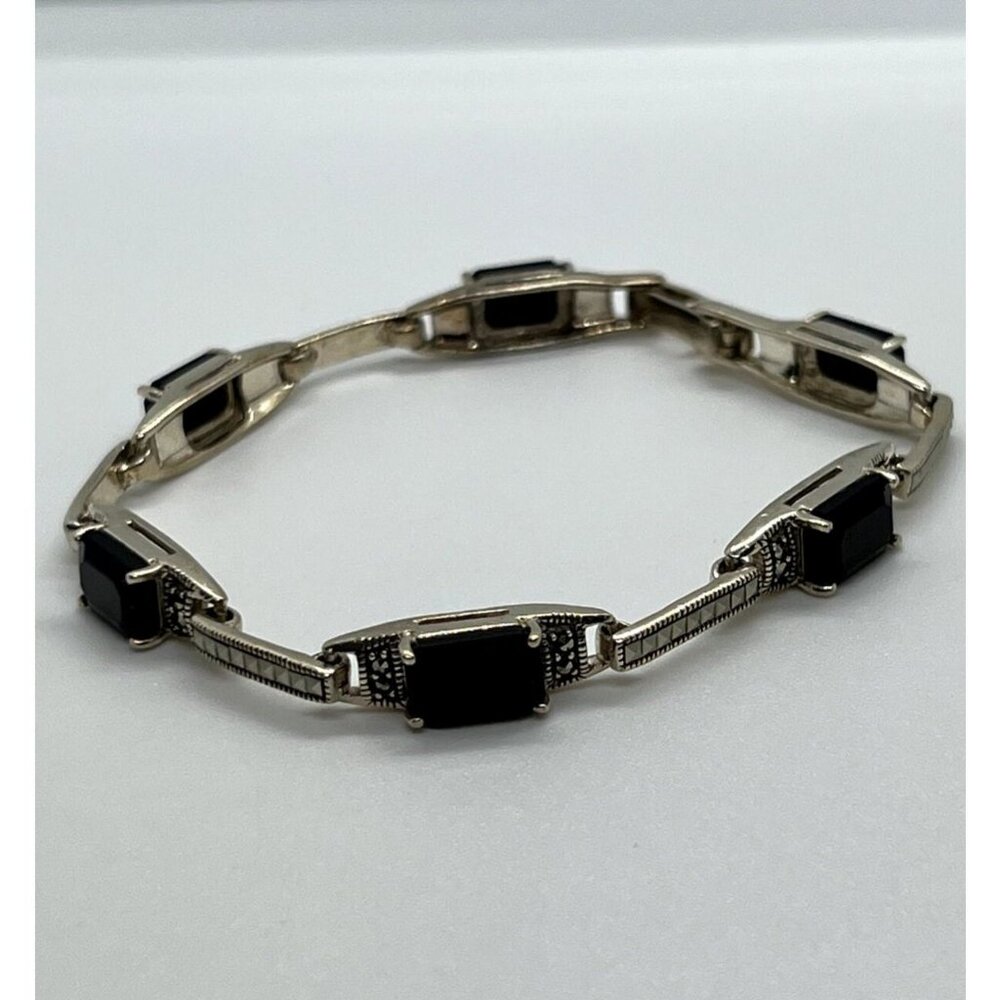 925 STERLING SILVER  AGATE & MARCASITE BRACELET